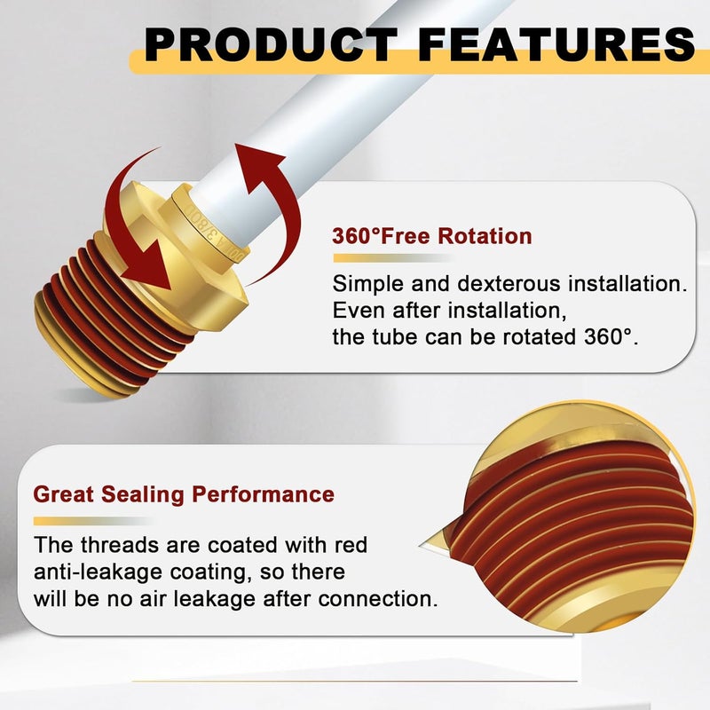 Siptenk 3/8" DOT Brass Push to Connect Air Line Fittings 5 PCS, 3/8" OD Tube x 1/2" NPT Thread Air Brake Line Quick Connect Fittings for Truck Trailers Industry Air System - Image 3